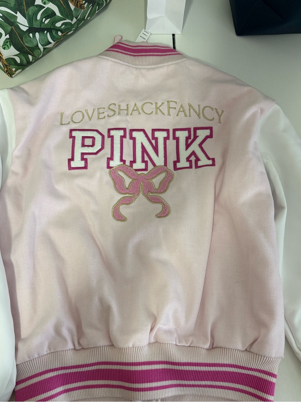 Pink Varsity Bomber Jacket Victoria’s Secret & Love Shack fancy - Picture 3 of 4